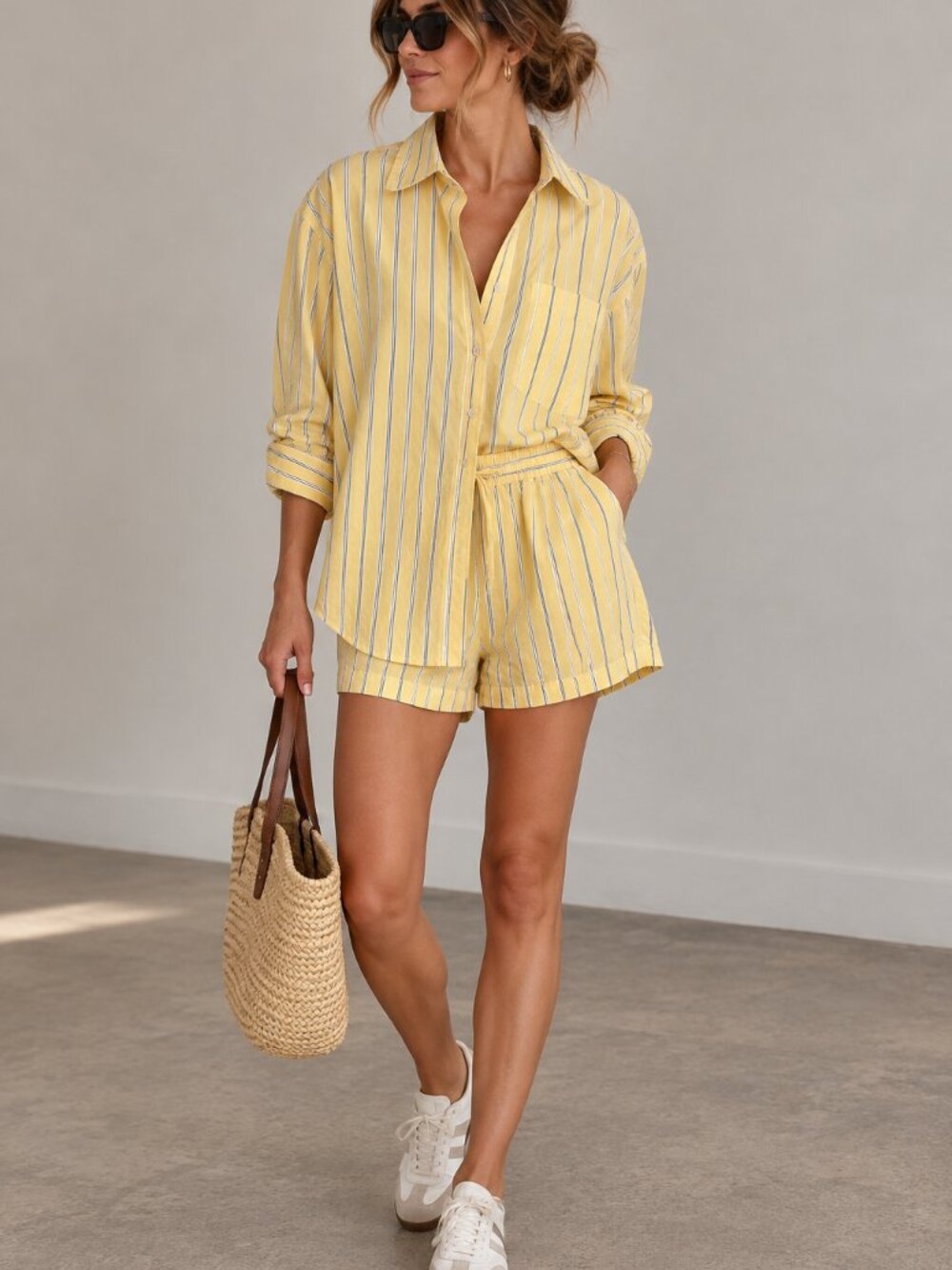 GAP Yellow Striped Shirt (small) & Shorts (Medium) Set